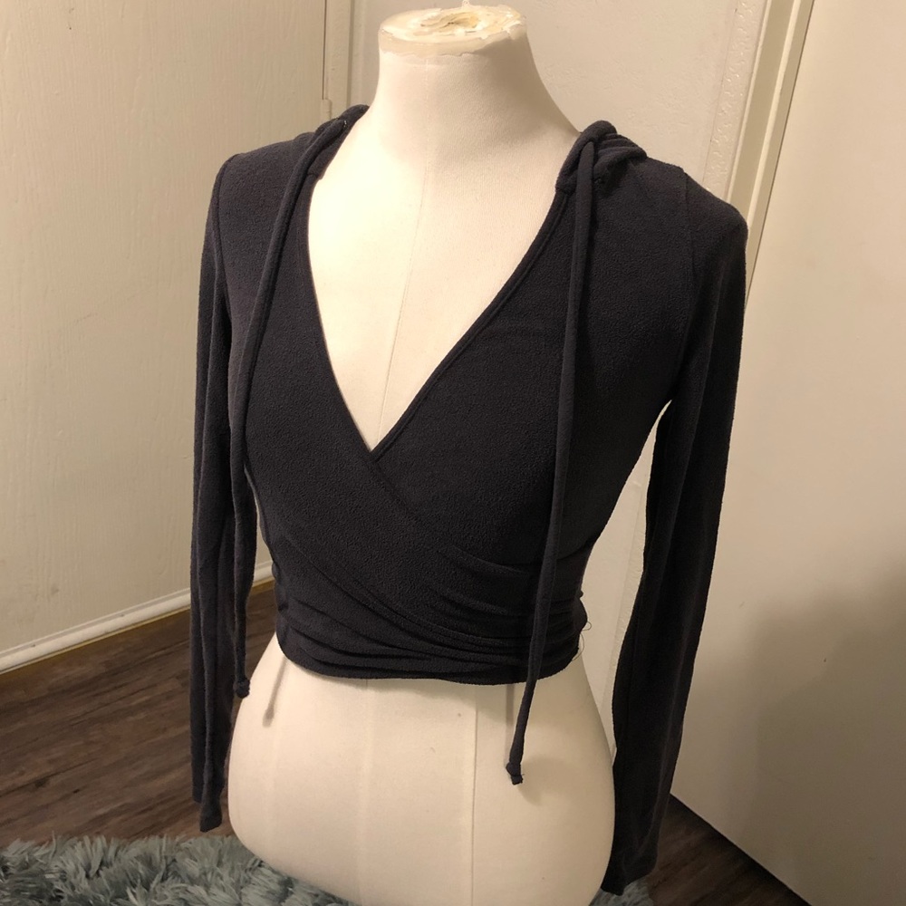 Cropped V-Neck Hoodie